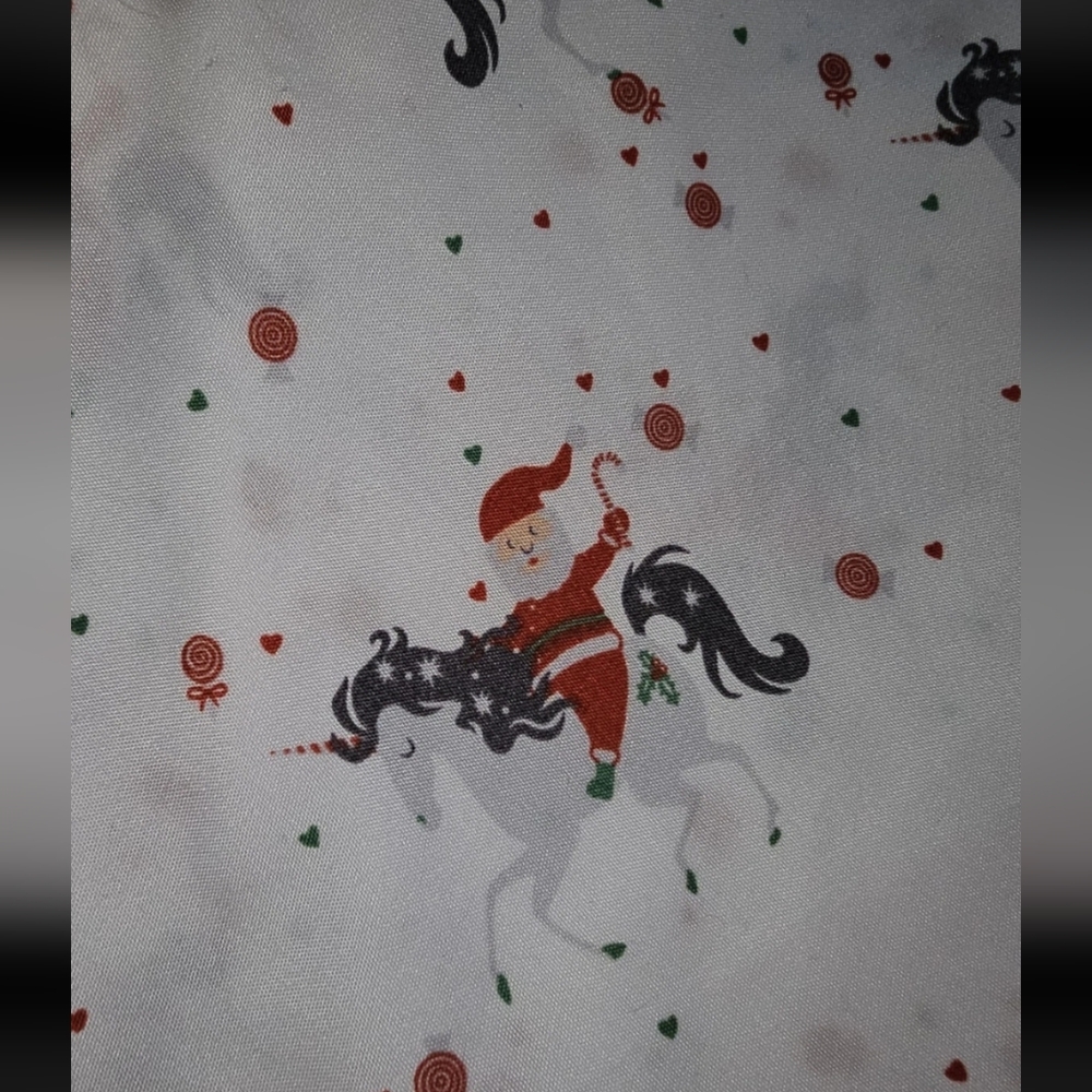 Santa Claus Riding A Unicorn Sheet Set Queen Flat Fitted 2 Pillowcases Holiday - Picture 1 of 11